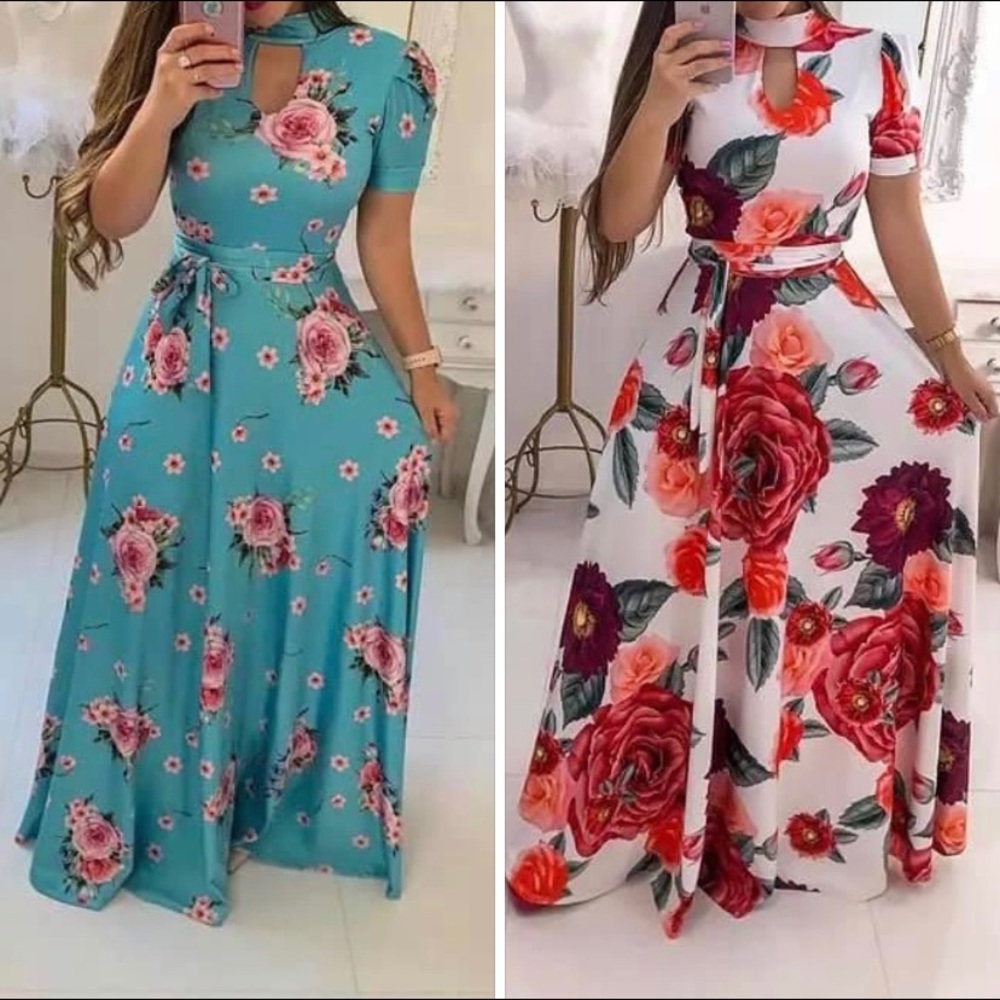 Vestido estampado de manga corta con cuello O